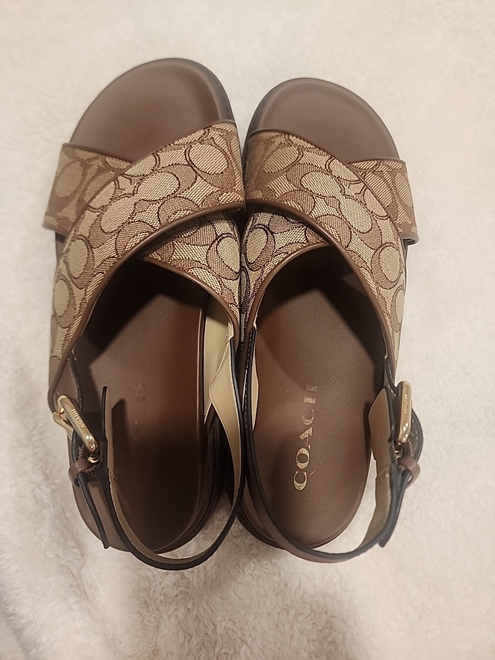 Coach Brown Signature Jacquard Crossband Slingback Sandals Sz 9b Excellent Cond.